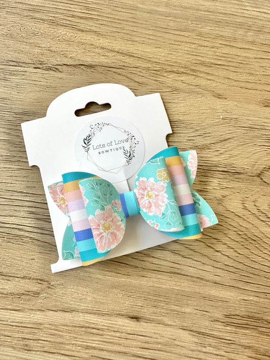 Teal and Blush Floral Top Payton Bow