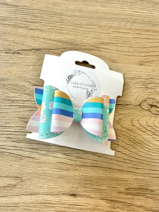 Teal and Blush Stripe Payton Bow