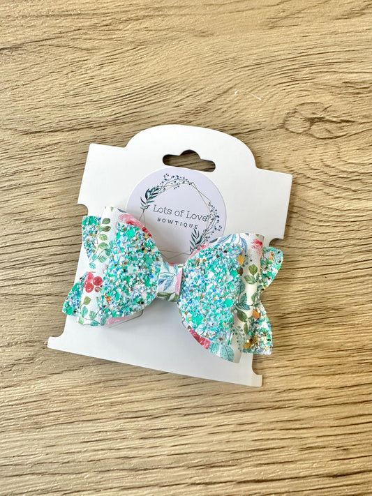 Pink and Blue Floral Glitter Top Payton Bow