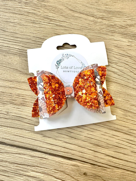 Pumpkin Sunflower Glitter Top Payton Bow