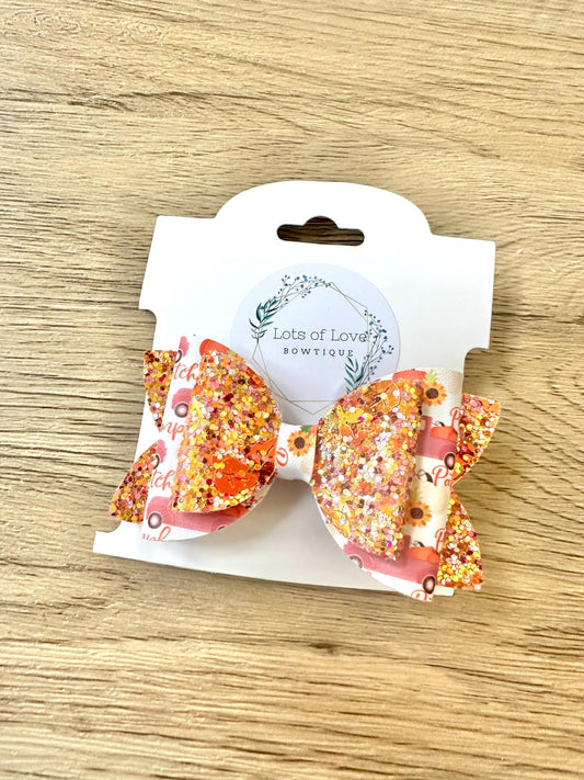 Pumpkin Truck Glitter Top Payton Bow