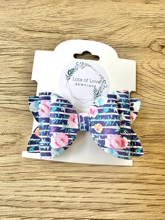 Navy Floral Stripe Payton Bow