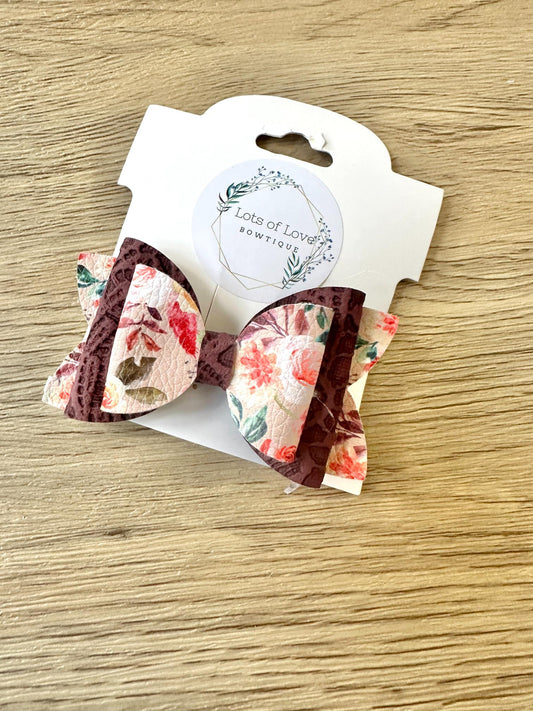 Maroon Lace and Floral Payton Bow