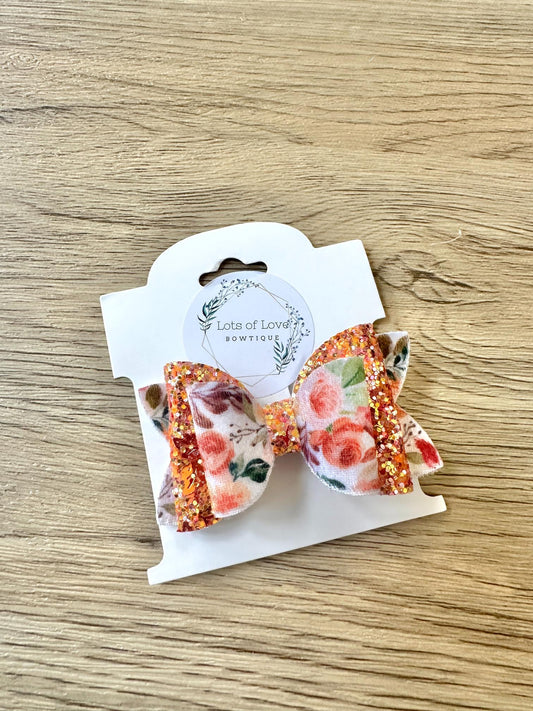 White Floral Velvet and Glitter Payton Bow