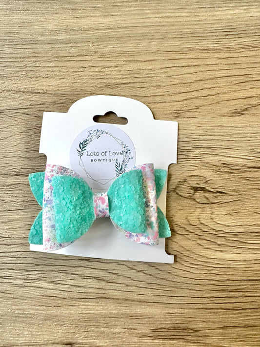 Teal Glitter Top Splatter Payton Bow
